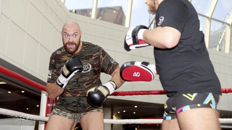Tyson Fury during yesterday&#39;s public workout at Castle Court shopping centre ahead of his showdown with Francesco Pianeta on Saturday night. Picture by PA 