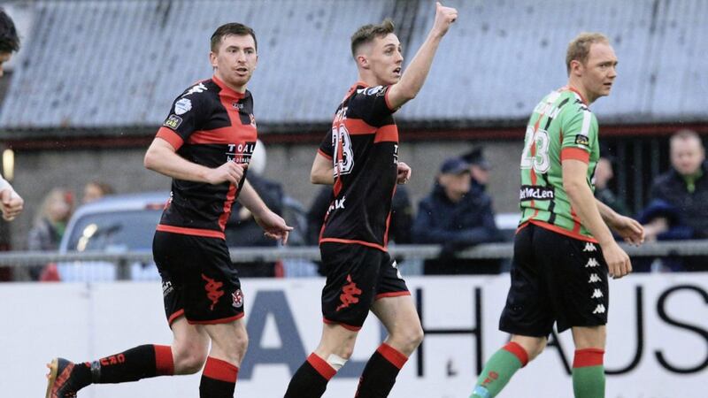 Gavin Whyte scored twice in Crusaders&#39;s 6-1 win over Glenavon on Tuesday night, abd Stephen Baxter&#39;s table-toppers are eyeing another win at Solitude today. Picture by Pacemaker 