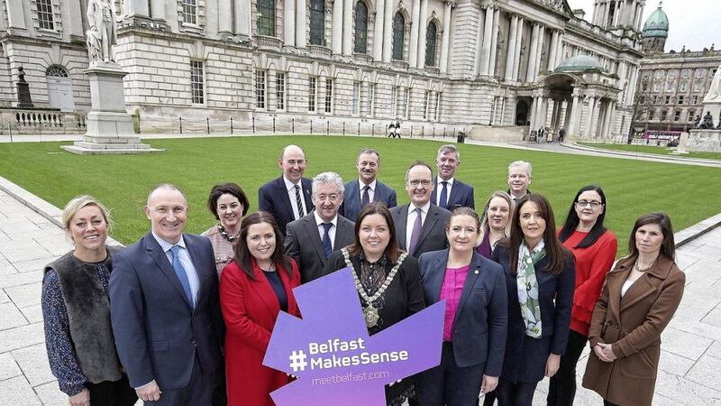 Pictured alongside Belfast Lord Mayor, Deirdre Hargey are representatives from Visit Belfast and the city&#39;s tourism industry at the launch of the new marketing campaign, &#39;Belfast Makes Sense&#39; 