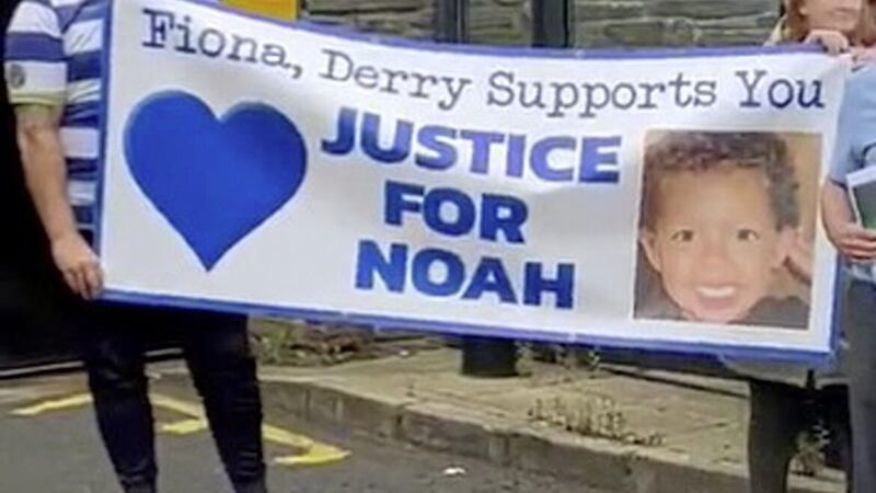 A large crowd took part in a protest against Scretary of State, Shailesh Vara&#39;s decision to approve a PII certificate which could conceal some information about the 2020 death of teenager, Noah Donohoe. Picture by Twitter 