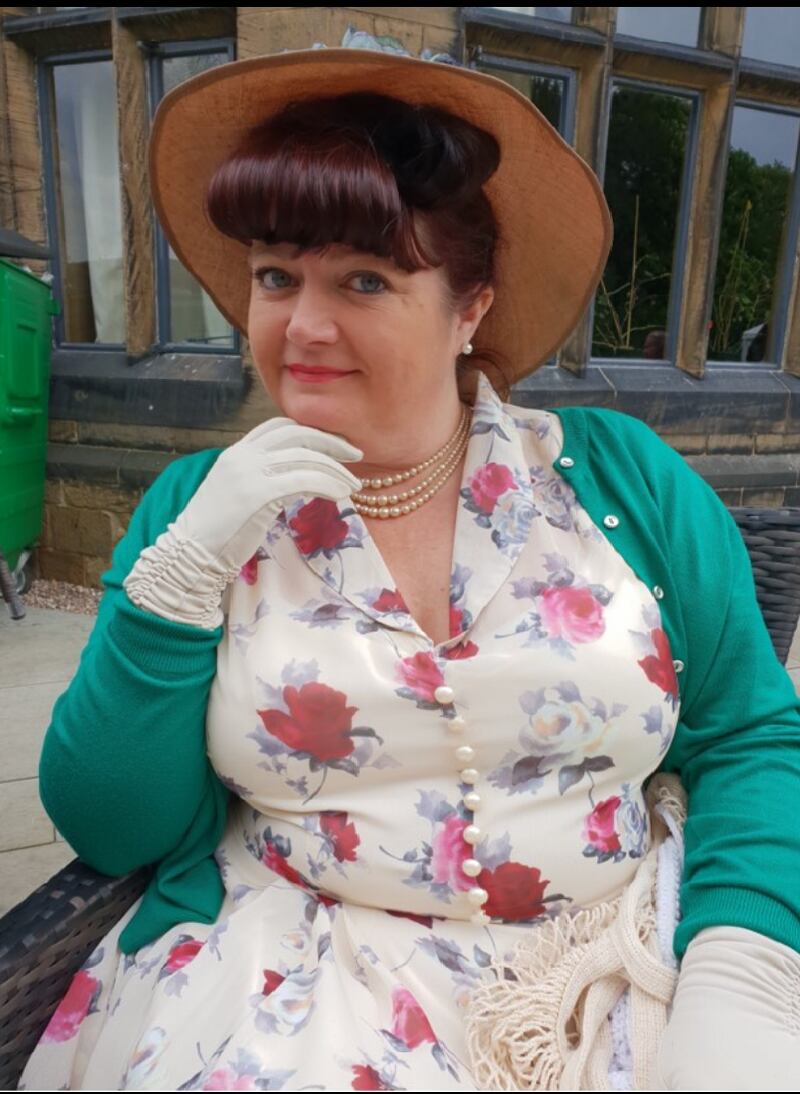 Teresa Fisher, 50, from Stone in Staffordshire, dressed in one of her 1940s outfits. 