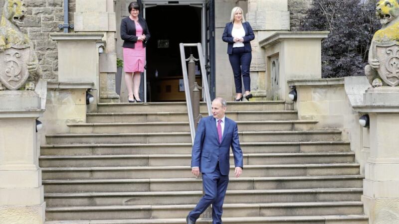Taoiseach Miche&aacute;l Martin leaves Stormont Castle after meeting Arlene Foster and Michelle O&#39;Neill. Picture by Mal McCann 