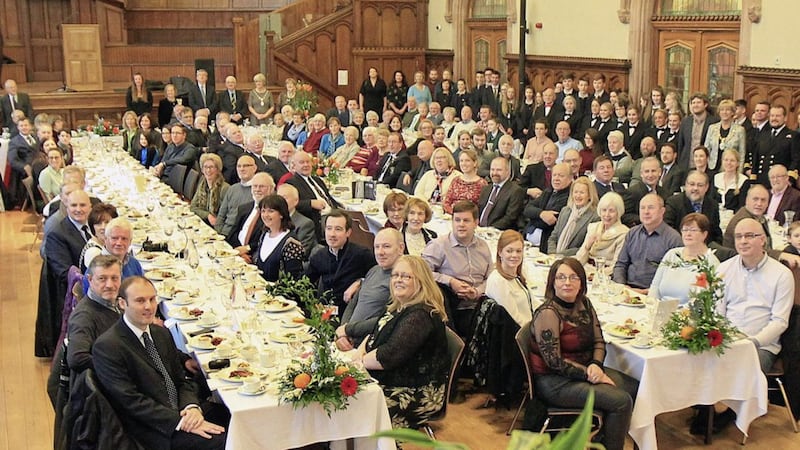 Relatives of victims of the Laurentic disaster joined local people at the Guildhall in Derry to recreate a picture of survivors 100 years on. Picture by Margaret McLaughlin 