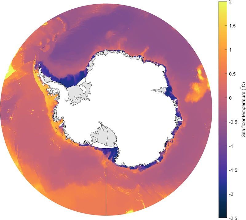 Water temperature around the Antarctic