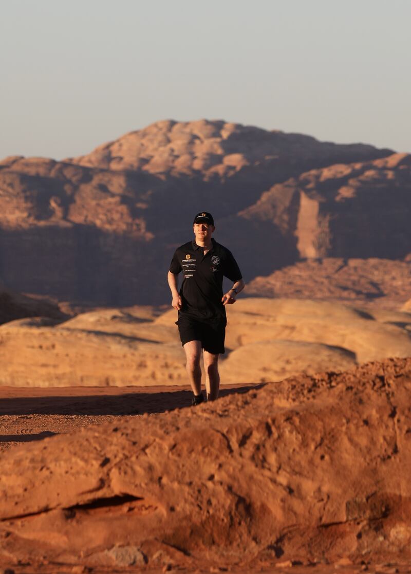 Mr Alexander during his marathon in the Wadi Rum desert in Jordan