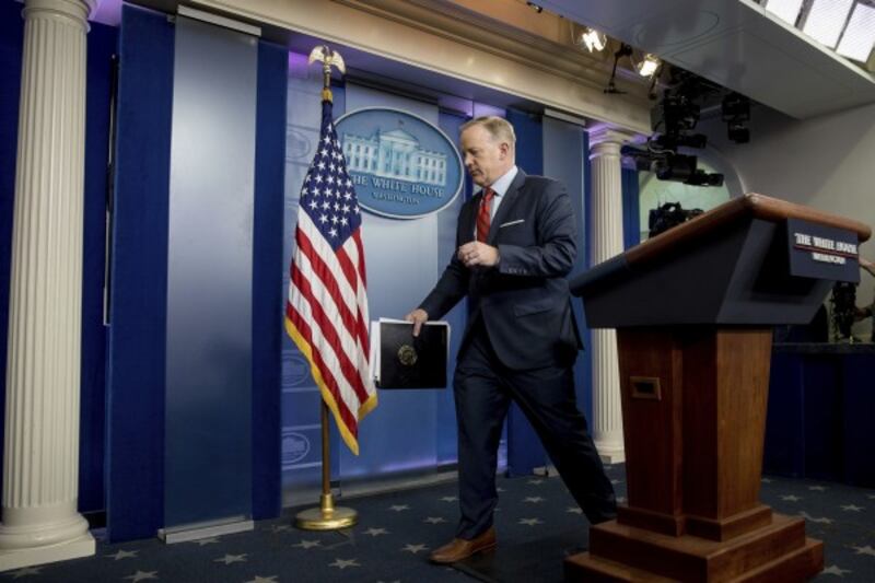 White House press secretary Sean Spicer departs following the daily press briefing 