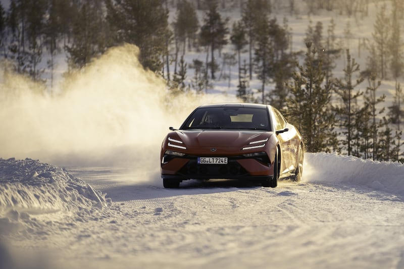A Lotus Emeya undergoing testing in the snow