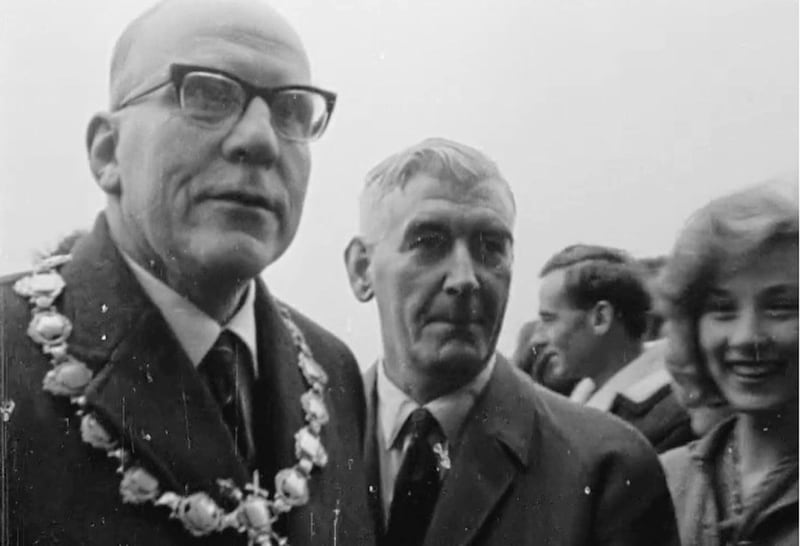 The campaign received cross community support, including that of Ulster Unionist mayor Albert Anderson (left) and Nationalist Party leader Eddie McAteer. Picture by Northern Ireland Screen's Digital Film Archive.