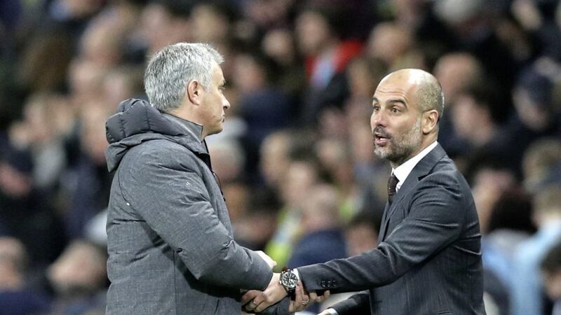 Manchester United manager Jose Mourinho (left) and Manchester City manager Pep Guardiola shake hands after the goalless draw between the sides at the Etihad 