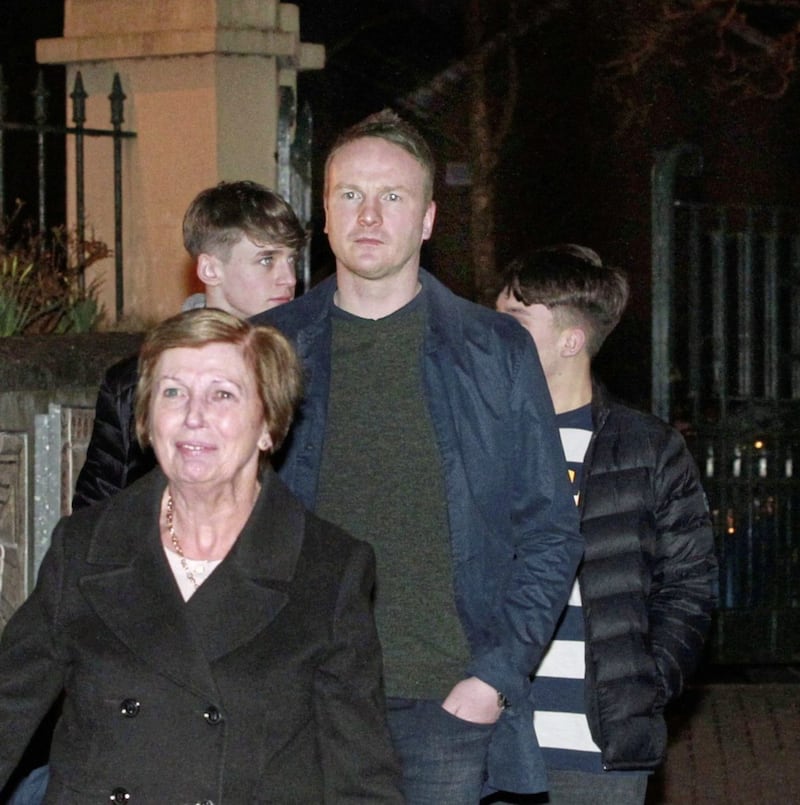 Members of the McGuinness family including son Fiachra McGuinness arriving at Longtower Church in Derry on Wednesday evening for the first anniversary mass of Martin McGuinness. Picture Margaret McLaughlin 21-3-18 &Atilde;?&Acirc;&copy;. 