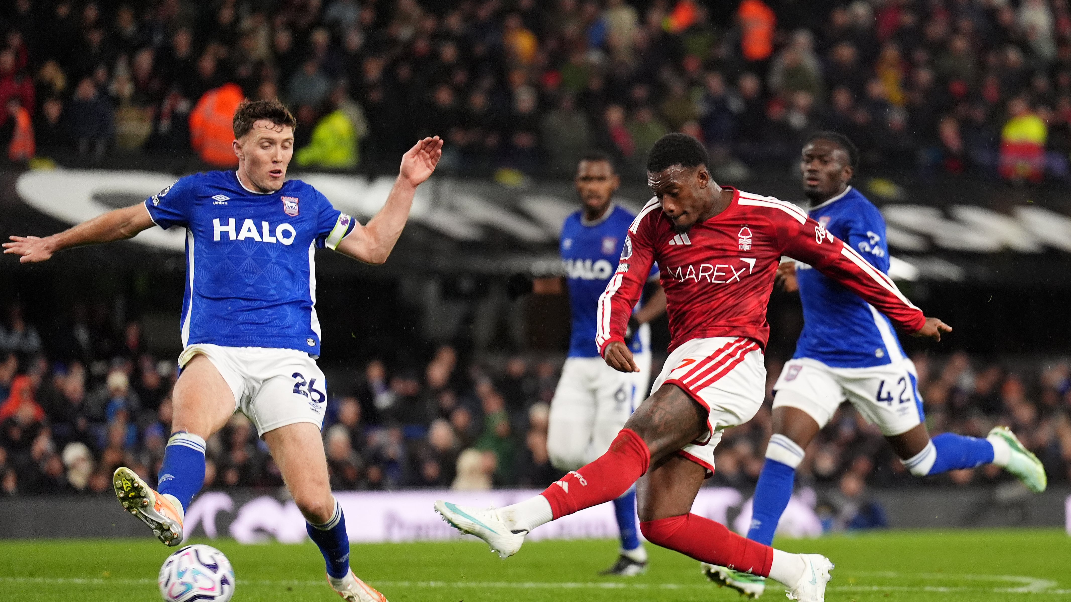 Nottingham Forest’s Callum Hudson-Odoi attempts a shot on goal