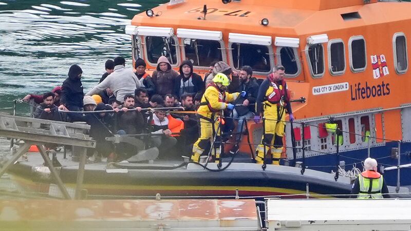 A group of people thought to be migrants crossing the Channel in a small boat