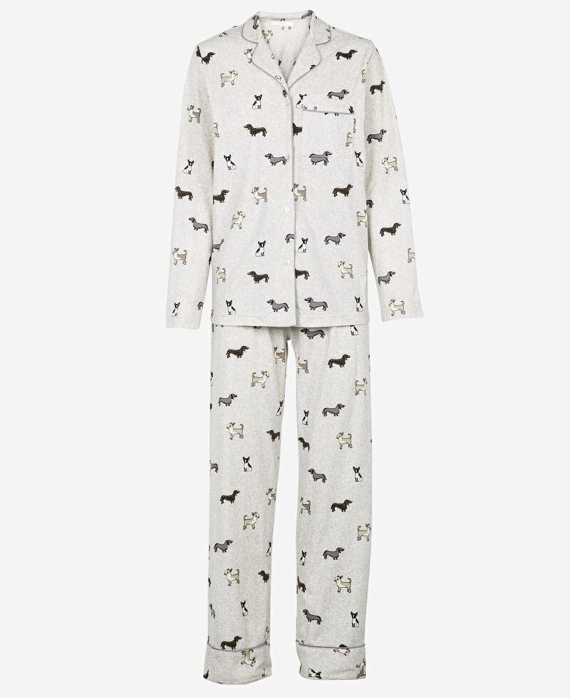Very Michelle Keegan Soft Touch 2 Piece Dog Print Pyjama Gift Set, &pound;30, available from Very