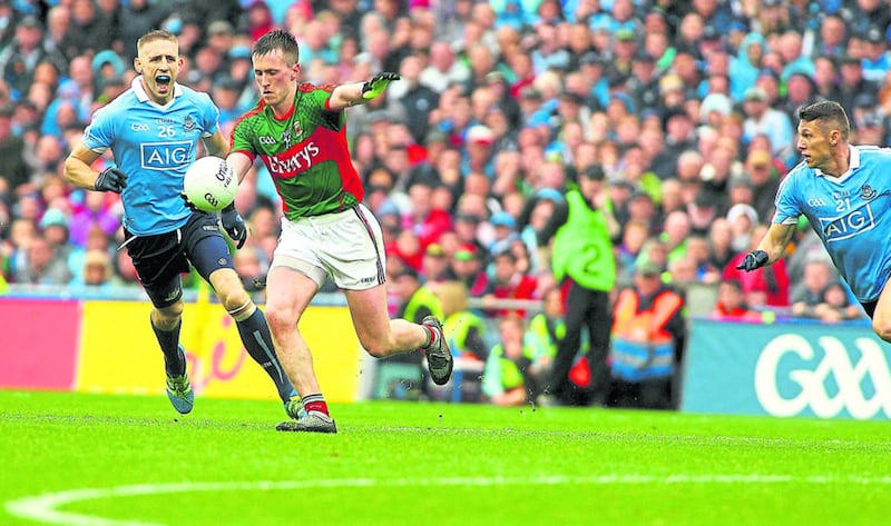Mayo's Cillian O'Connor kicks the last point of the game during last Sunday's All-Ireland final at Croke Park <br />Picture by Seamus Loughran