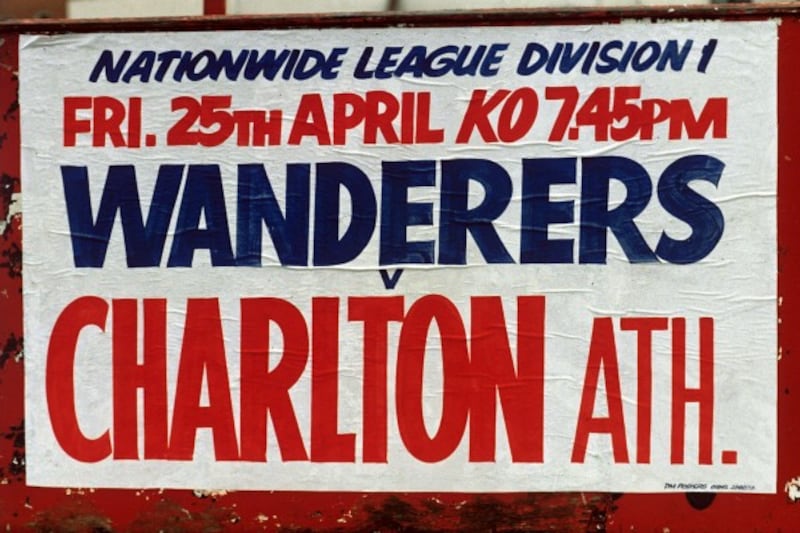 A sign advertises Bolton Wanderers v Charlton Athletic
