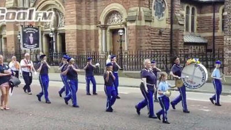 A women&#39;s band from the Shankill appeared to breach the Parades Commission determination on playing music outside St Patrick&#39;s Catholic Church in Donegall Street. Picture by Cool FM/Damien Edgar 