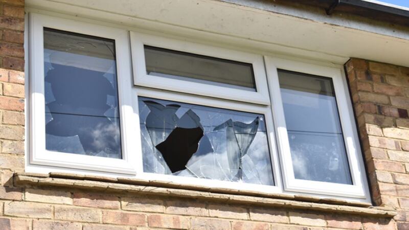 A damaged window at Matthew Haydon’s home