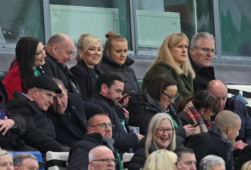 First Minister Michelle O’Neill  attends The Uefa Women's Nations League match between Northern Ireland and Montenegro on Tuesday at Windor Park in Belfast.
PICTURE COLM LENAGHAN