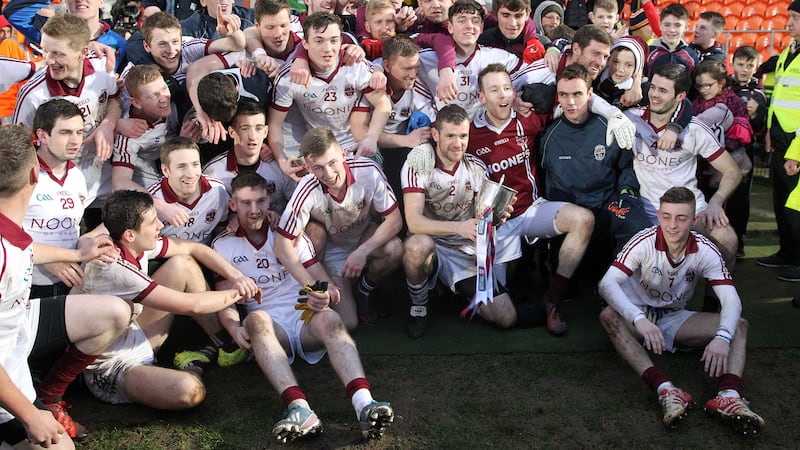 Slaughtneil celebrate their Ulster SFC final win over Kilcoo on Sunday<br />Picture by Philip Walsh &nbsp;