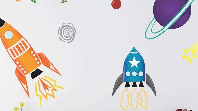 Set of coloured spaceship stickers, 24, available from Spin Collective 