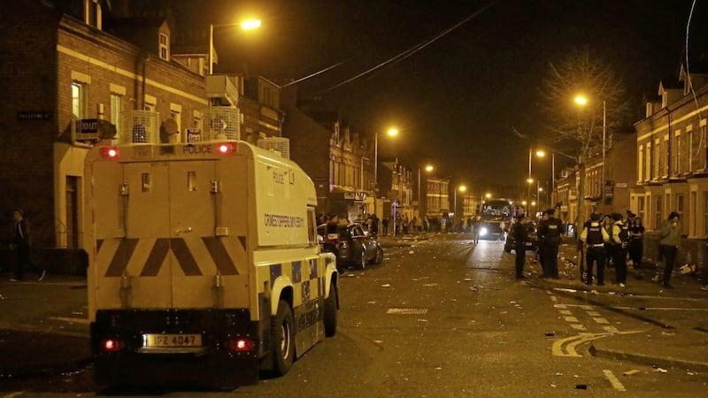 Police in the Holylands in south Belfast on St Patrick&#39;s night last year. Picture by Declan Roughan 