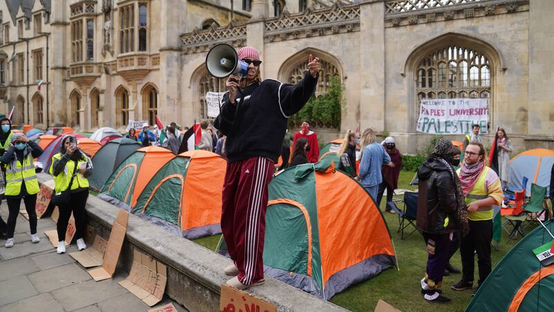 Students at an encampment in the grounds of Cambridge University