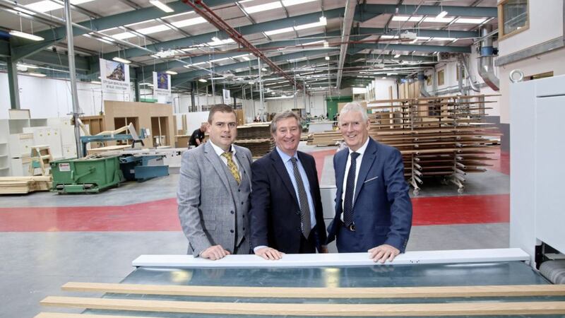 Specialist Joinery Group&#39;s founder and chairman John O&#39;Hagan (right) and managing director Ciaran O&#39;Hagan (left) are pictured with Bill Montgomery from Invest NI 