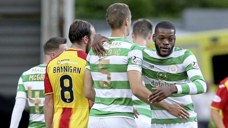 Celtic's Olivier Ntcham celebrates scoring the only goal of the game in this win over Partick Thistle&nbsp;