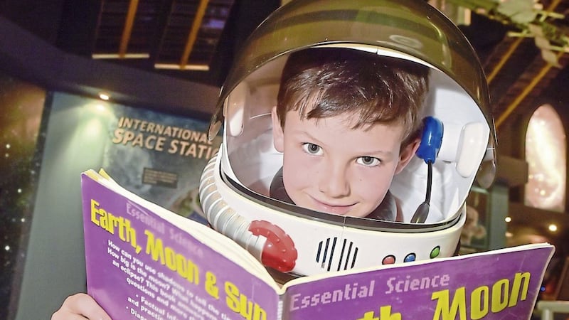 Daniel Finney (age 8) from Glenavy came along to Armagh Planetarium to launch Libraries NI&rsquo;s Big Summer Read, which this year has a theme of Travel and Transport. 