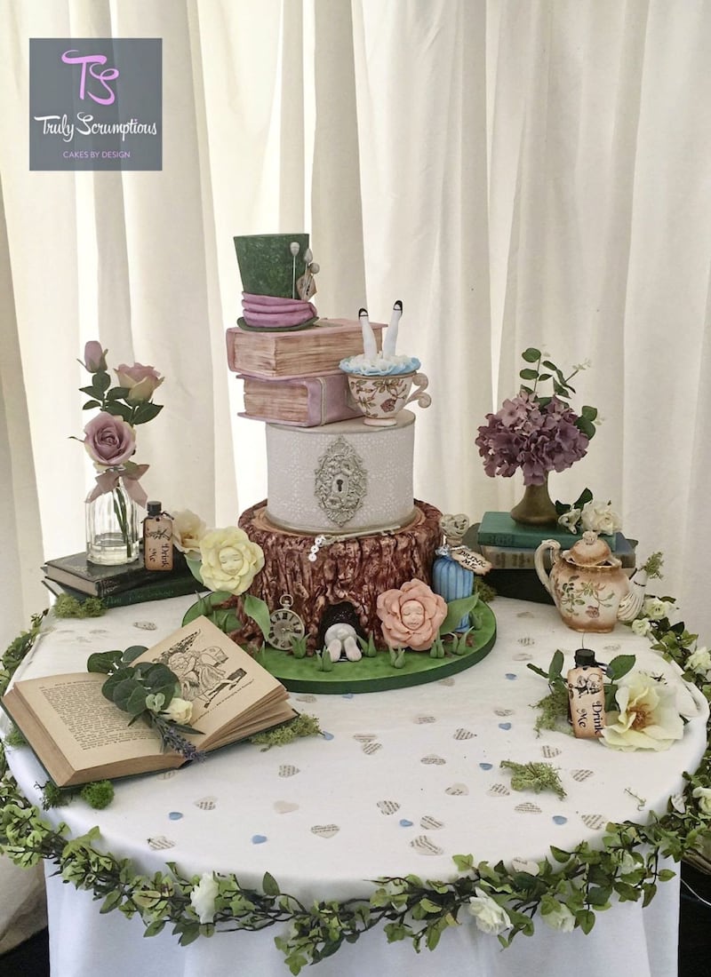 Emma&#39;s detailed Alice in Wonderland themed wedding cake she made as a surprise for her friend 