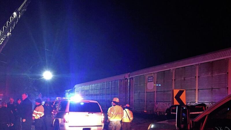 COLLISION: Emergency responders work at the scene of a crash between an Amtrak passenger train and a CSX freight train yesterday  PICTURE: Lexington County Sheriff&#39;s Department via AP 