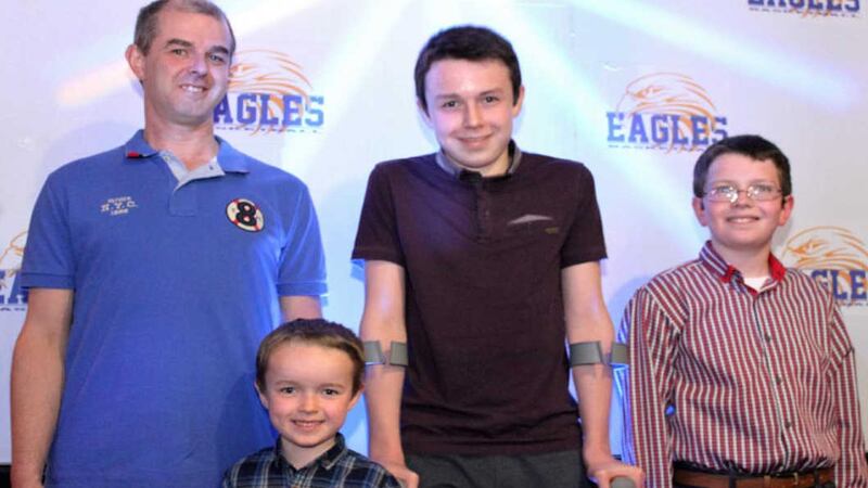 Alan Hawe with sons Ryan (six), Liam (13) and Niall (11) &nbsp;