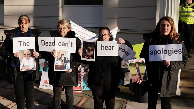 Kirsten Hackman, Michelle Rumball, Kathryn Butcher and Fran Hall were removed from the UK Covid-19 Inquiry as Boris Johnson began his evidence with an apology to victims of the pandemic (Jordan Pettitt/PA)