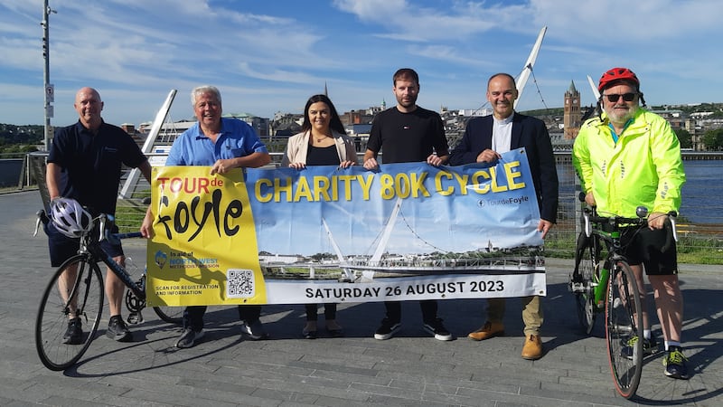 Organisers of the Tour de Foyle, including from left, Michael McCrory, Liam Milligan, Rachel Harrigan, Steven Bishop, Rev Dr Stephen Skuce and Phelim McBrearty, have called on cyclists of all standards to take part. 