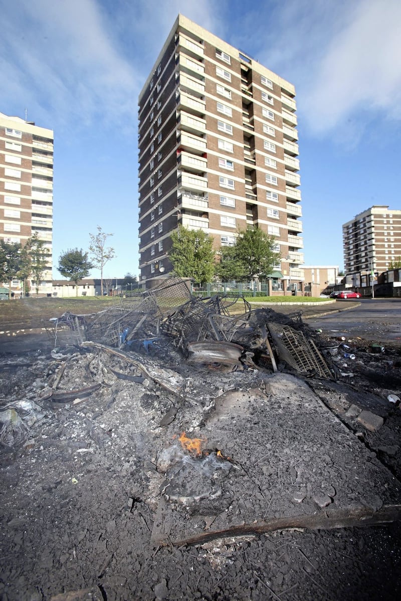 The aftermath of a bonfire in the New Lodge area of northt Belfast Picture Mal McCann. 