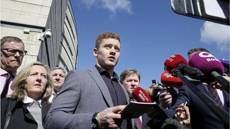 Paddy Jackson outside court in Belfast after being acquitted. Picture By Hugh Russell 