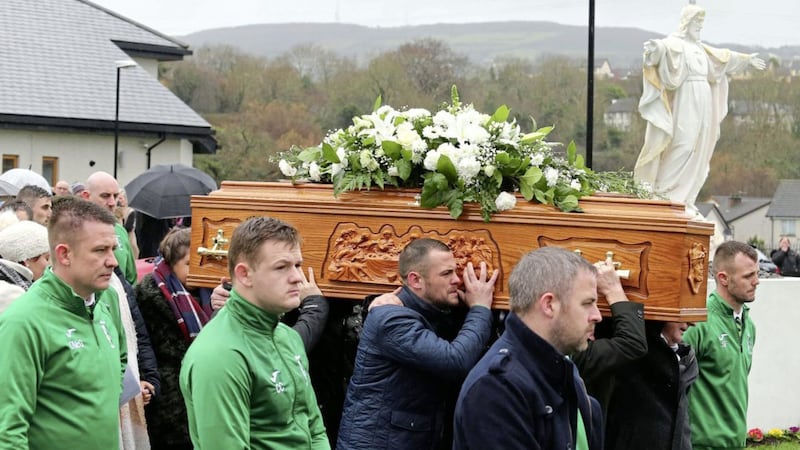 Tullymore Swifts FC formed a guard of honour at the funeral of their team mate Tony Campbell. Picture by Mal McCann 