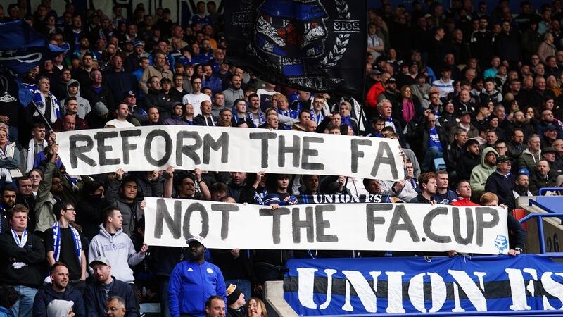 Leicester City fans protest against the FA’s decision to scrap FA Cup replays