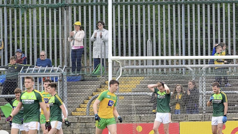 Paddy McBrearty&#39;s goal capped off a rout of Antrim by Donegal at Ballybofey on Sunday in front of a low crowd by Ulster standards. Picture Margaret McLaughlin 