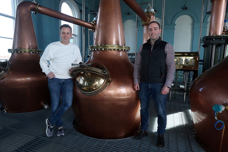 Titanic Distillers' director Stephen Symington (left) with head distiller Damien Rafferty (right).