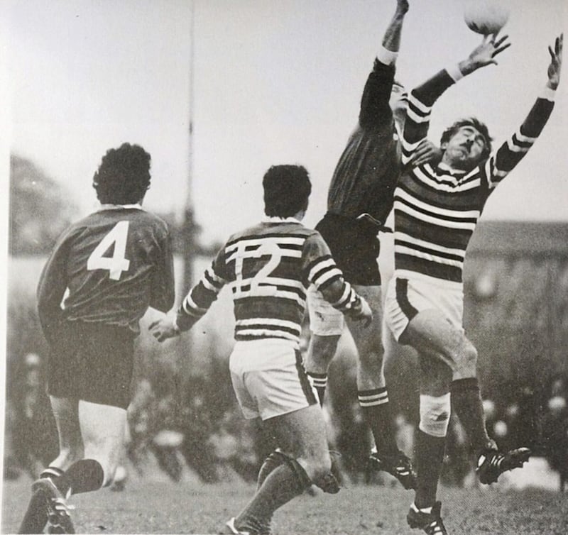 Mickey Niblock in action for Nemo Rangers, with whom he won two All-Ireland club titles in the early 1980s. 