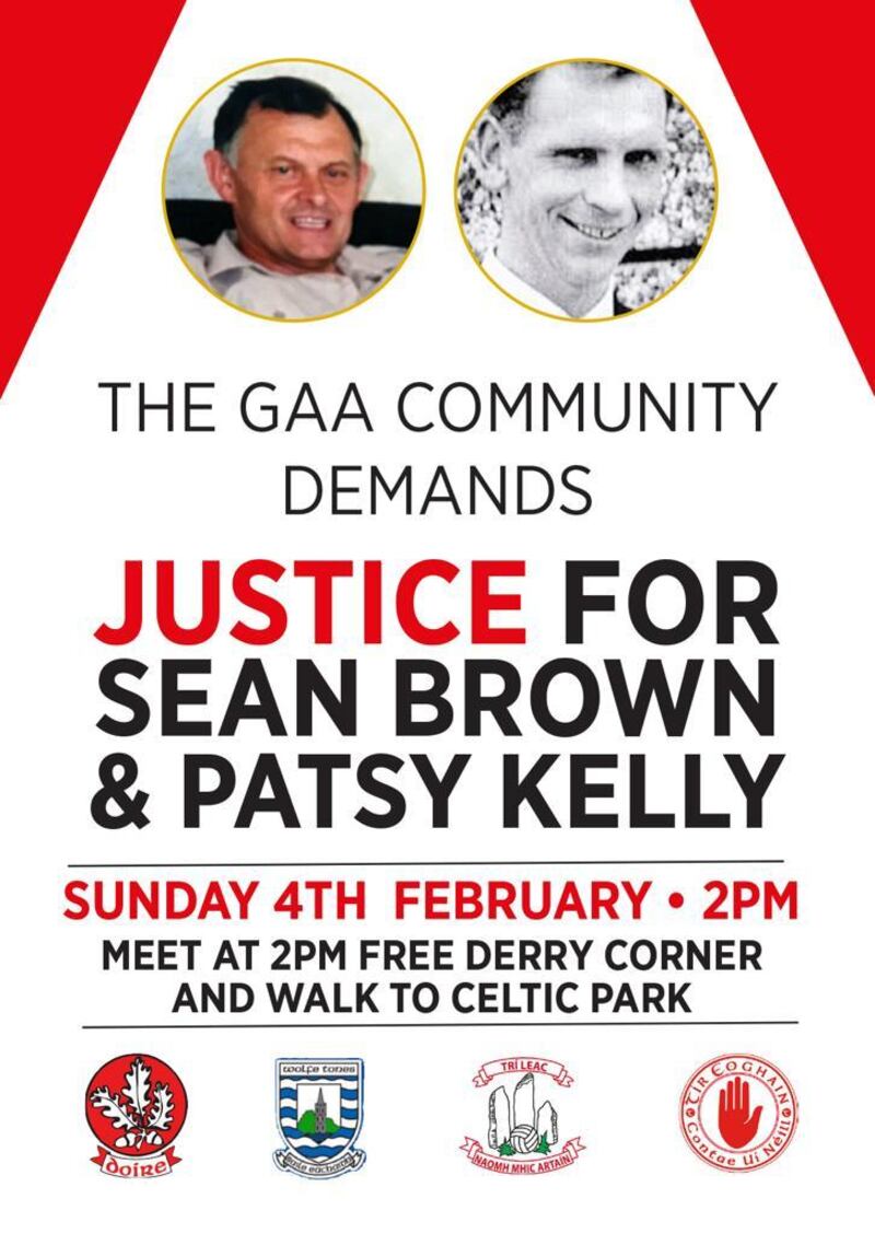 Gaels are being urged to attend a walk in support of the Patsy Kelly and Sean Brown justice campaigns
