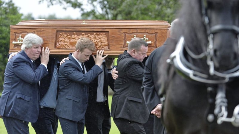 The funeral of John Mulholland took place at St Oliver Plunkett Church, Toomebridge. Picture by Colm Lenaghan/Pacemaker 