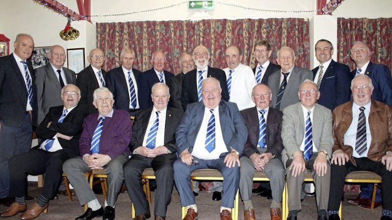 Pictured at the event to recall &#39;the first Ulster Club SFC&#39; (former Devenish players unless stated otherwise): Back Row, l-r: Gerard O&#39;Brien (Devenish vice-Chairman), Michael Gallagher (St John&#39;s), Pat O&#39;Loughlin, Sean Doherty, Patsy McGurran, Gerry Feely, Michael Joe Burns, Peter Ferguson, Tommy Gallagher, Henry Gallagher (St John&#39;s), Ciaran McLaughlin (Ulster GAA vice-President), and Sean Treacy (event co-ordinator); Front row, l-r: Gerry McCauley, Gerry Regan, Benny Carty, Peter Carty (Devenish Chairman), Sean Rasdale, Sean O&#39;Loughlin, and Hugh Murphy (St John&#39;s). 