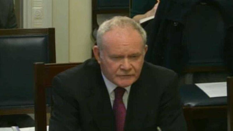 Deputy First Minister Martin McGuinness yesterday at the Stormont finance committee inquiry into the northern Nama portfolio deal 