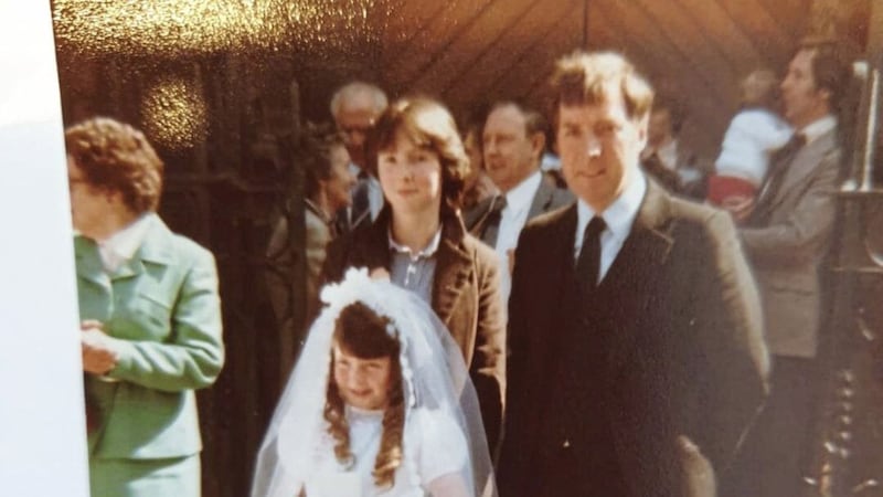 Angela Liddy, pictured in 1980 with her dad Harry Muldoon and sister Tracey. 
