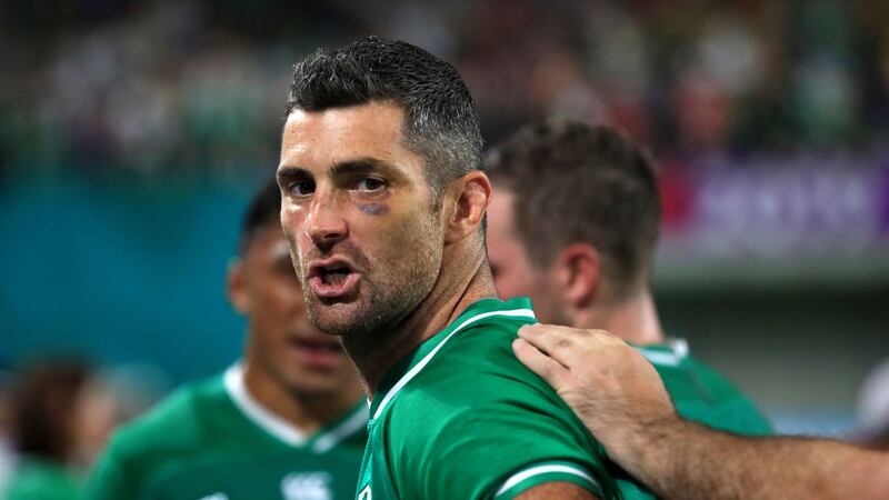 &nbsp;Ireland's Rob Kearney with a black eye after the final whistle during the 2019 Rugby World Cup Pool A match at the Kobe Misaki Stadium, Kobe City.Adam Davy/PA Wire.