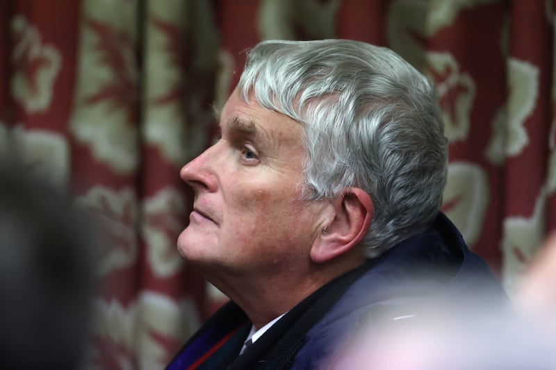 Former DUP MLA Jim Wells at Thursday's meeting at Moygashel Orange Hall. PICTURE: LIAM MCBURNEY/PA