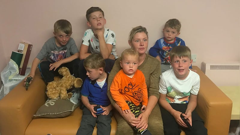 &nbsp;Margaret Cash with six of her seven children who slept in a Dublin Garda station last week