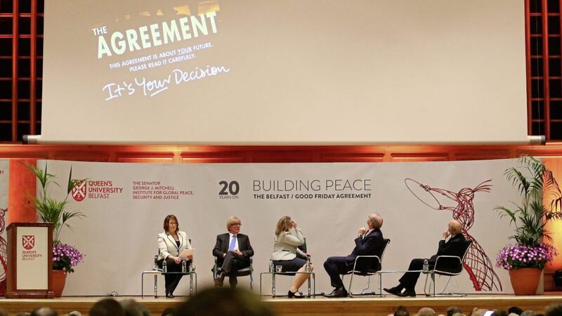 One of the panel discussions at Queens University to mark the 20th Anniversary of the Good Friday Agreement. Picture by Mal McCann 